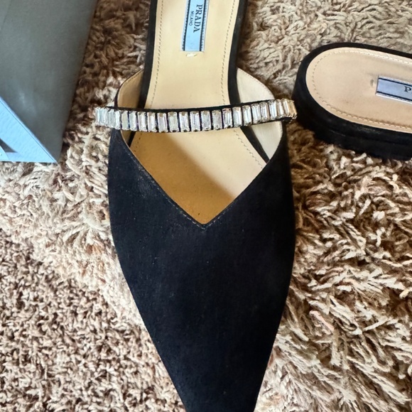 Prada Crystal-embellished V-cut Suede Mules In Black, never worn, size 38 - Picture 6 of 6